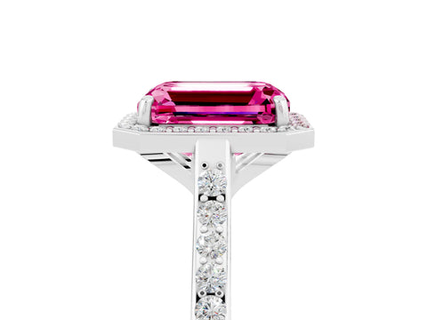 White gold Emerald Cut Halo Round Diamond Pavé Band with Four-Prong Setting_5
