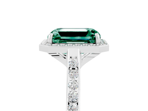White gold Emerald Cut Halo Round Diamond Pavé Band with Four-Prong Setting_5
