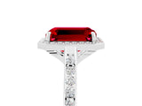 White gold Emerald Cut Halo Round Diamond Pavé Band with Four-Prong Setting_5