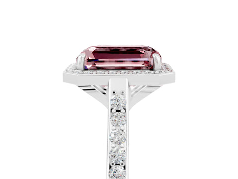White gold Emerald Cut Halo Round Diamond Pavé Band with Four-Prong Setting_5