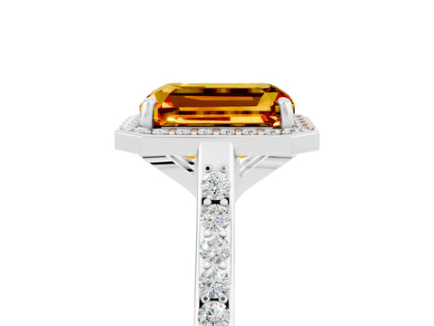 White gold Emerald Cut Halo Round Diamond Pavé Band with Four-Prong Setting_5