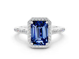 White gold Emerald Cut Halo Round Diamond Pavé Band with Four-Prong Setting