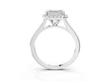 White gold Emerald Cut Halo Round Diamond Solitaire Engagement Ring with Pave Band and Four-Prong Setting_10