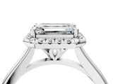 White gold Emerald Cut Halo Round Diamond Solitaire Engagement Ring with Pave Band and Four-Prong Setting_11