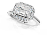 White gold Emerald Cut Halo Round Diamond Solitaire Engagement Ring with Pave Band and Four-Prong Setting_8