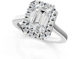 White gold Emerald Cut Halo Round Diamond Solitaire Ring with Pavé Band and Four-Prong Setting_1