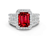 White gold Emerald Cut Halo Ruby Ring with Round  Split Shank and Prong Setting_12