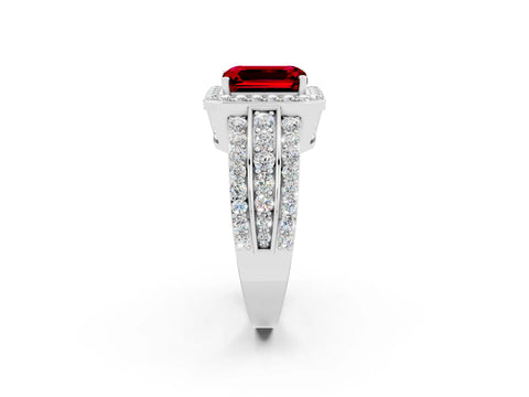 White gold Emerald Cut Halo Ruby Ring with Round  Split Shank and Prong Setting_14