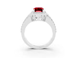 White gold Emerald Cut Halo Ruby Ring with Round  Split Shank and Prong Setting_15
