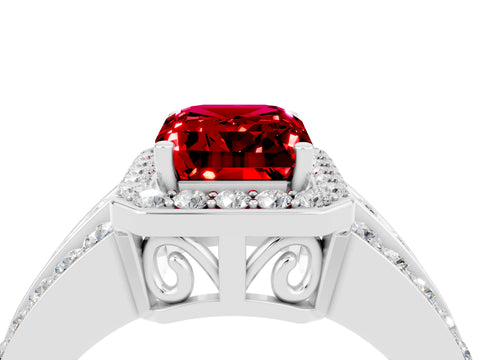 White gold Emerald Cut Halo Ruby Ring with Round  Split Shank and Prong Setting_16