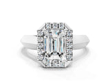 White gold Emerald Cut Halo Solitaire Engagement Ring with Square Band and Four-Prong Setting_102