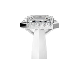 White gold Emerald Cut Halo Solitaire Engagement Ring with Square Band and Four-Prong Setting_105
