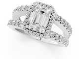 White gold Emerald Cut Halo Split Shank Diamond Ring with Four-Prong Setting_116