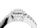 White gold Emerald Cut Halo Split Shank Diamond Ring with Four-Prong Setting_119
