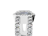 White gold Emerald Cut Halo Split Shank Diamond Ring with Four-Prong Setting_120