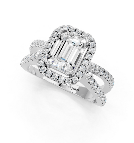 White gold Emerald Cut Halo Split Shank Pave Set Ring_26