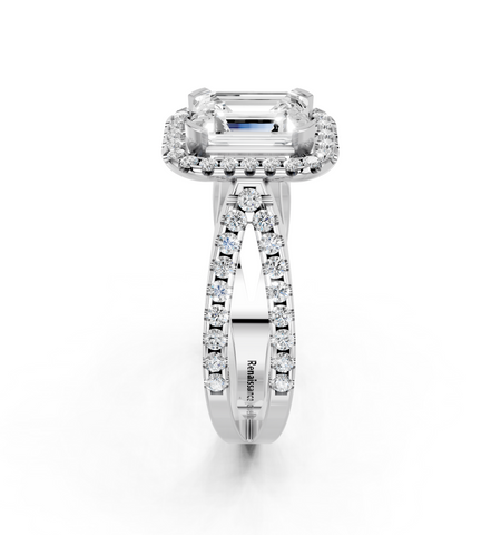 White gold Emerald Cut Halo Split Shank Pave Set Ring_27