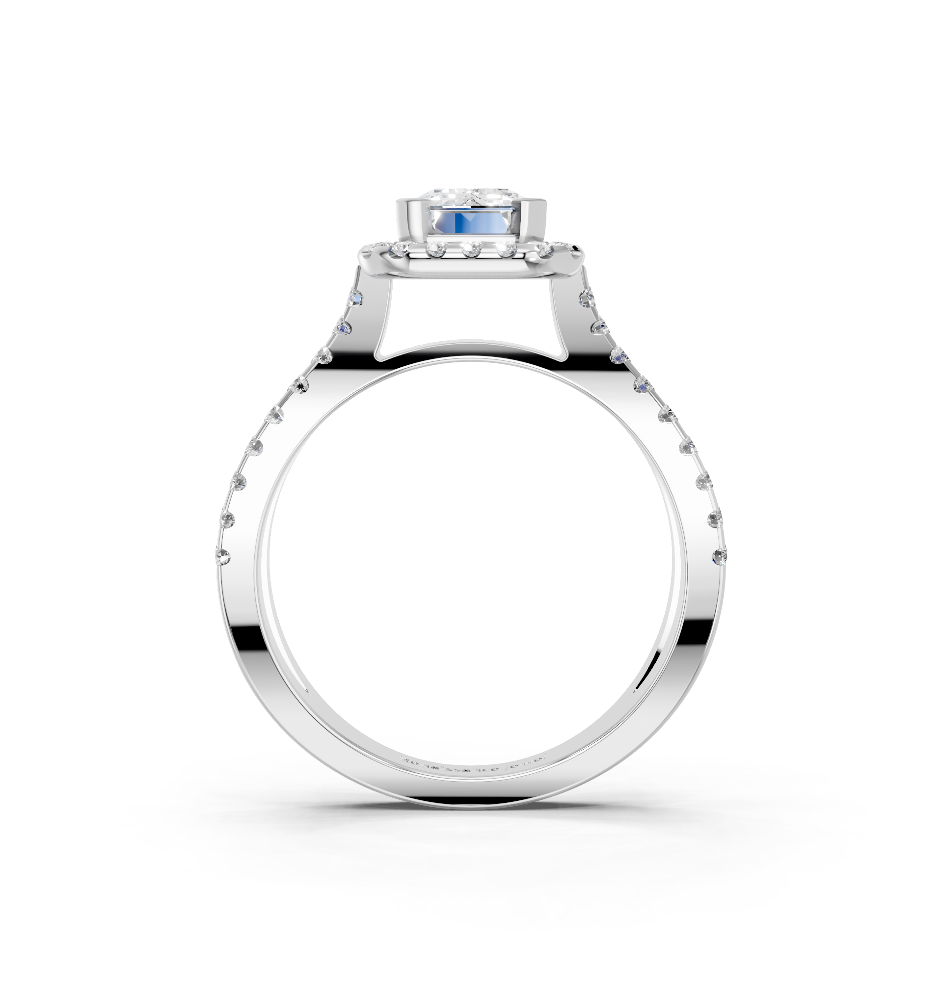 White gold Emerald Cut Halo Split Shank Pave Set Ring_28