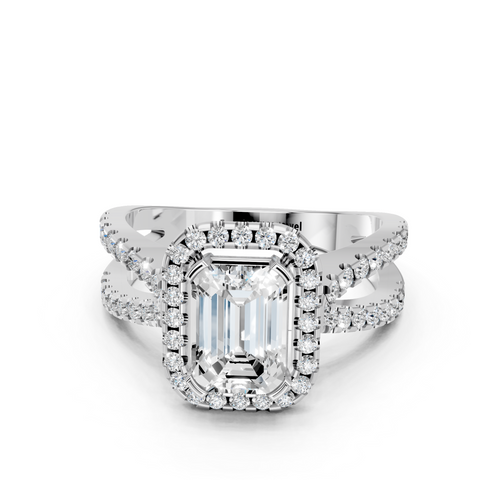 White gold Emerald Cut Halo Split Shank Pave Set Ring_32