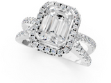 White gold Emerald Cut Halo Split Shank Pave Set Ring_67