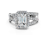 White gold Emerald Cut Halo Split Shank Prong Setting Ring_112