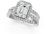 White gold Emerald Cut Halo Split Shank Prong Setting Ring_113