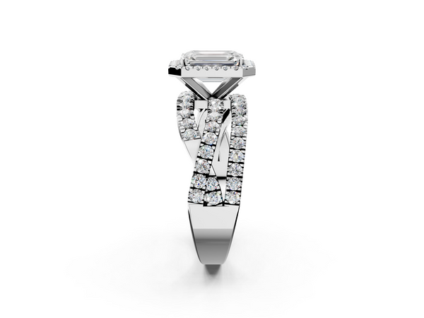 White gold Emerald Cut Halo Split Shank Prong Setting Ring