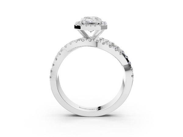 White gold Emerald Cut Halo Split Shank Prong Setting Ring