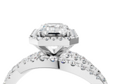 White gold Emerald Cut Halo Split Shank Prong Setting Ring_117