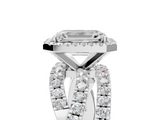 White gold Emerald Cut Halo Split Shank Prong Setting Ring_118