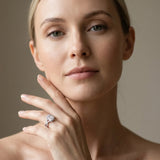 Silver 0.92 Carat F VS1 Emerald Cut Halo Split Shank Prong Setting Ring