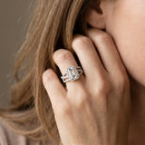Silver 0.92 Carat F VS1 Emerald Cut Halo Split Shank Prong Setting Ring
