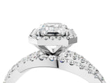 White gold Emerald Cut Halo Split Shank Prong Setting Ring_24