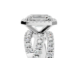 White gold Emerald Cut Halo Split Shank Prong Setting Ring_25