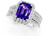White gold Emerald Cut Halo Tanzanite Ring with Round  Split Shank and Prong Setting_13