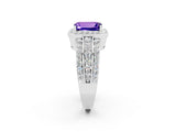 White gold Emerald Cut Halo Tanzanite Ring with Round  Split Shank and Prong Setting_14