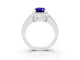White gold Emerald Cut Halo Tanzanite Ring with Round  Split Shank and Prong Setting_15