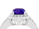 White gold Emerald Cut Halo Tanzanite Ring with Round  Split Shank and Prong Setting_16