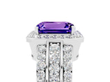 White gold Emerald Cut Halo Tanzanite Ring with Round  Split Shank and Prong Setting_17