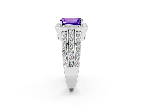 White gold Emerald Cut Halo Tanzanite Ring with Split Shank and Four-Prong Setting_2