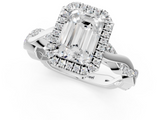 White gold Emerald Cut Halo Twisted Band Four-Prong Ring_47