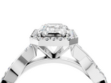 White gold Emerald Cut Halo Twisted Band Four-Prong Ring_50