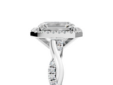 White gold Emerald Cut Halo Twisted Band Four-Prong Ring_51
