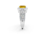 White gold Emerald Cut Halo Yellow Sapphire Ring with Round  Split Shank and Prong Setting_38