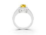 White gold Emerald Cut Halo Yellow Sapphire Ring with Round  Split Shank and Prong Setting_39