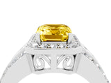 White gold Emerald Cut Halo Yellow Sapphire Ring with Round  Split Shank and Prong Setting_40