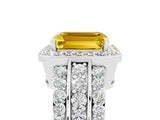 White gold Emerald Cut Halo Yellow Sapphire Ring with Round  Split Shank and Prong Setting_41