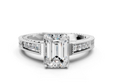 White gold Emerald Cut Milgrain Channel Set Engagement Ring with Solitaire Prong Setting_87