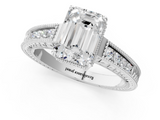 White gold Emerald Cut Milgrain Channel Set Engagement Ring with Solitaire Prong Setting_88