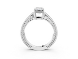White gold Emerald Cut Milgrain Channel Set Engagement Ring with Solitaire Prong Setting_90